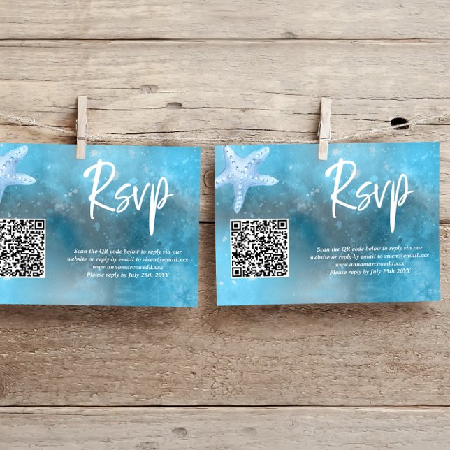 Carte RSVP de code QR du Mariage d'été de la mer p (Créateur téléchargé)