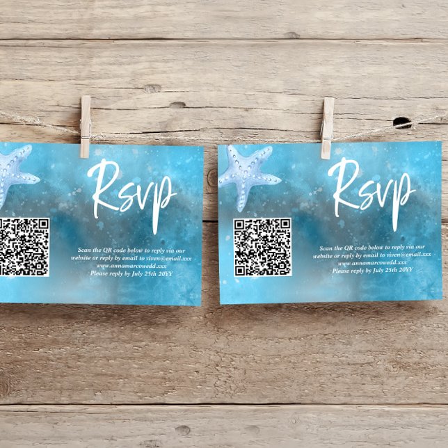 Carte RSVP de code QR du Mariage d'été de la mer p (Créateur téléchargé)
