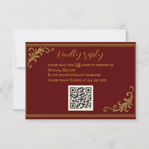 Carte RSVP de code QR embarquée en rouge profond e