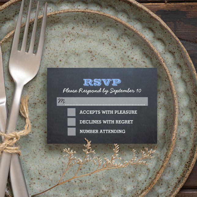 Carte RSVP de confirmation bleue du tableau noir (Créateur téléchargé)