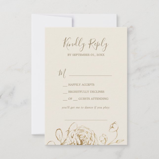Carte RSVP de demande de crème florale dorée et de (Devant)
