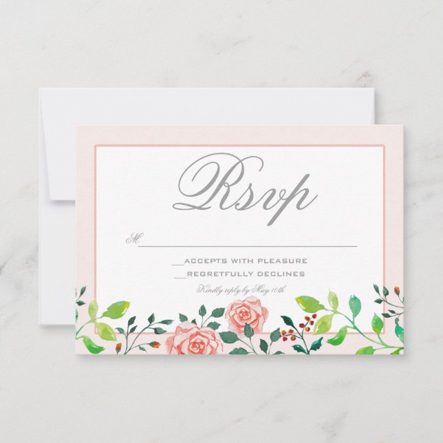 Carte RSVP de jardin rose et blanc rose (Devant)