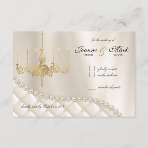Carte RSVP de lustre de mariage avec perles ivoire
