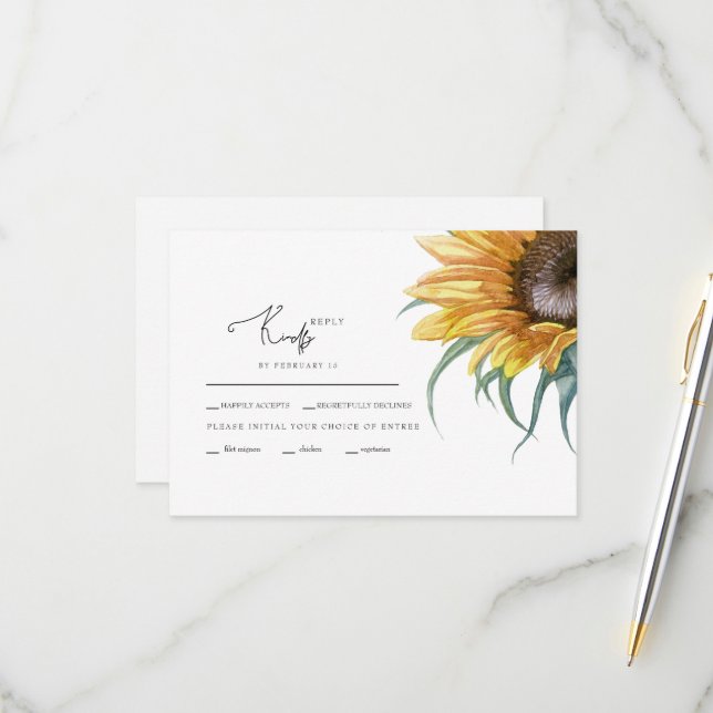 Carte RSVP de mariage à grande tournesol simple (Devant/Arrière en situation)