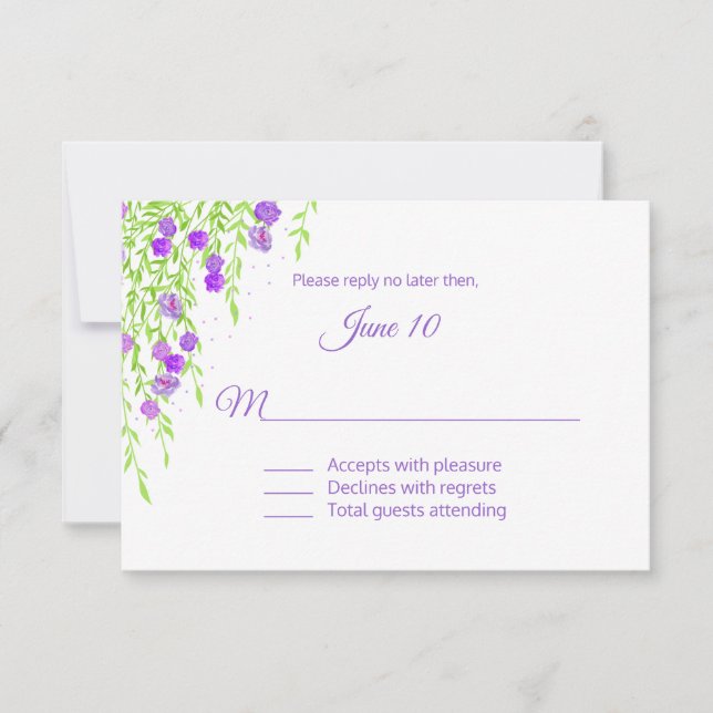 Carte RSVP de mariage à la glycine violette (Devant)