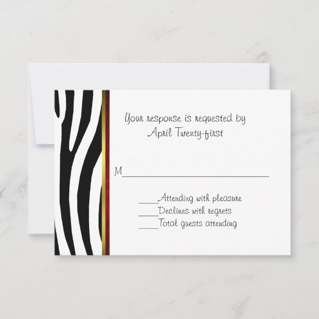 Carte RSVP de mariage à la mode Zebra (Devant)