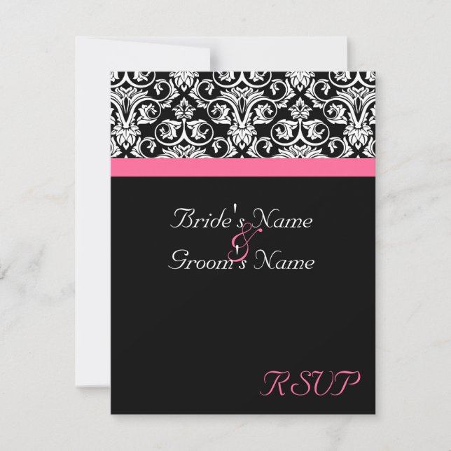 Carte RSVP de mariage à la passion rose noir (Devant)