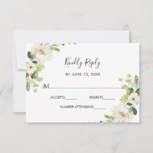 Carte RSVP de mariage à l'aquarelle blanche