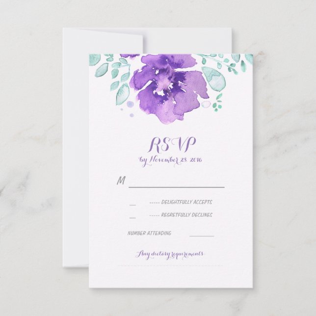 carte RSVP de mariage à l'aquarelle florale (Devant)