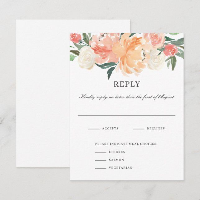 Carte RSVP de mariage à l'aquarelle florale de Pêc (Devant / Derrière)