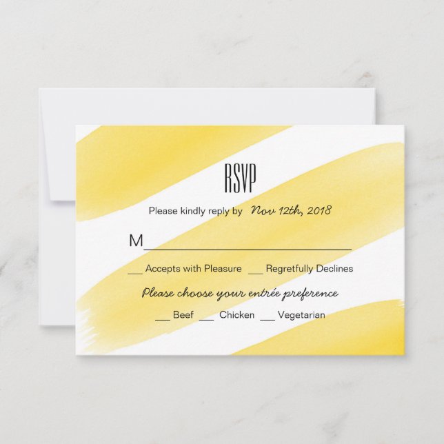Carte RSVP de mariage à l'aquarelle jaune (Devant)
