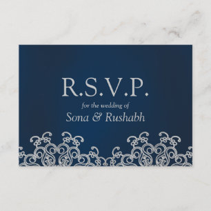 Carte RSVP de mariage à l'indienne Argent et Marin