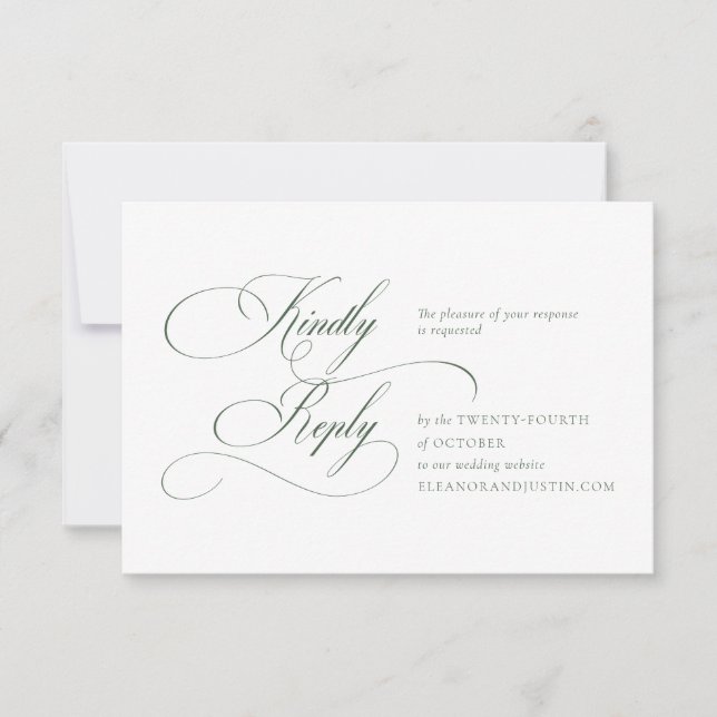 Carte RSVP de mariage à monogramme vert foncé (Devant)