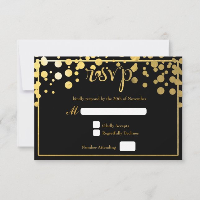 Carte RSVP de mariage à points de confettis en feu (Devant)