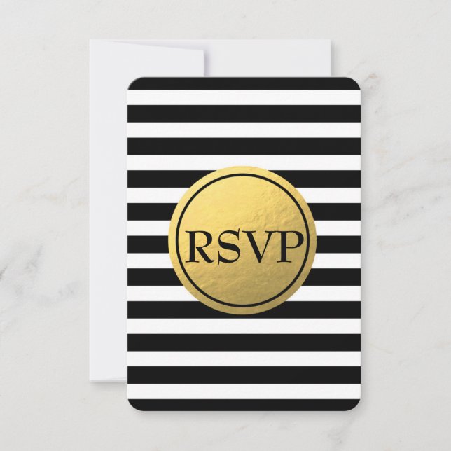 Carte RSVP de mariage à rayures noir et blanc avec (Devant)