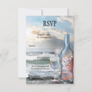 Carte RSVP de mariage à thème plage et vin