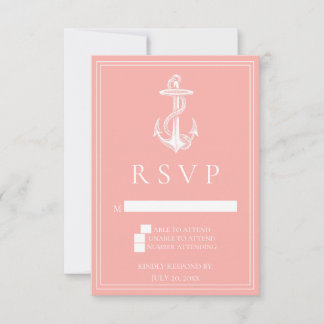 Carte RSVP de mariage Ancre corail nautique