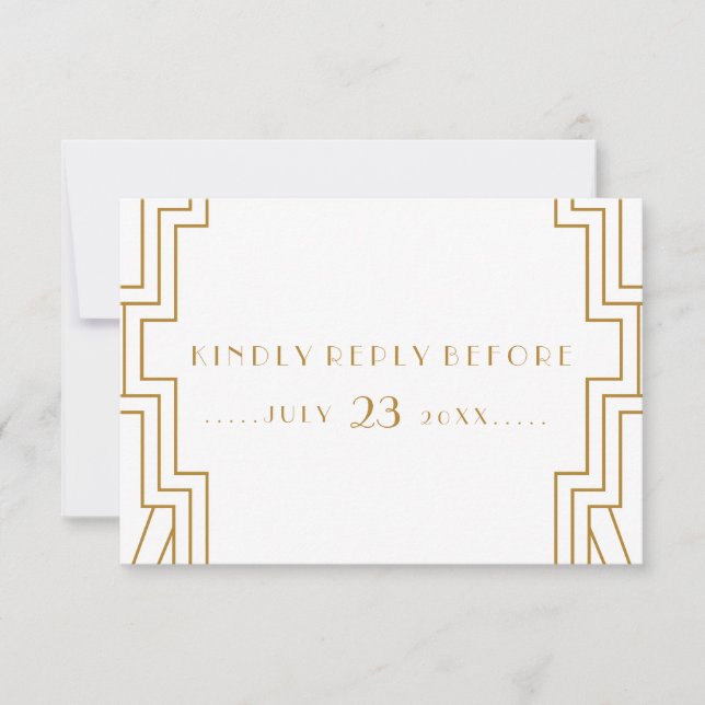 Carte RSVP de mariage Art Déco Or et blanc (Devant)