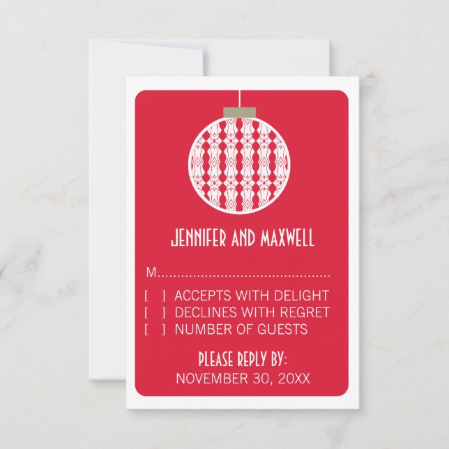Carte RSVP de mariage Art Déco, Rouge (Devant)