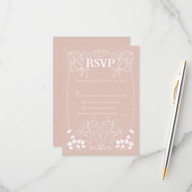 Carte RSVP de mariage Art Nouveau (Devant/Arrière en situation)