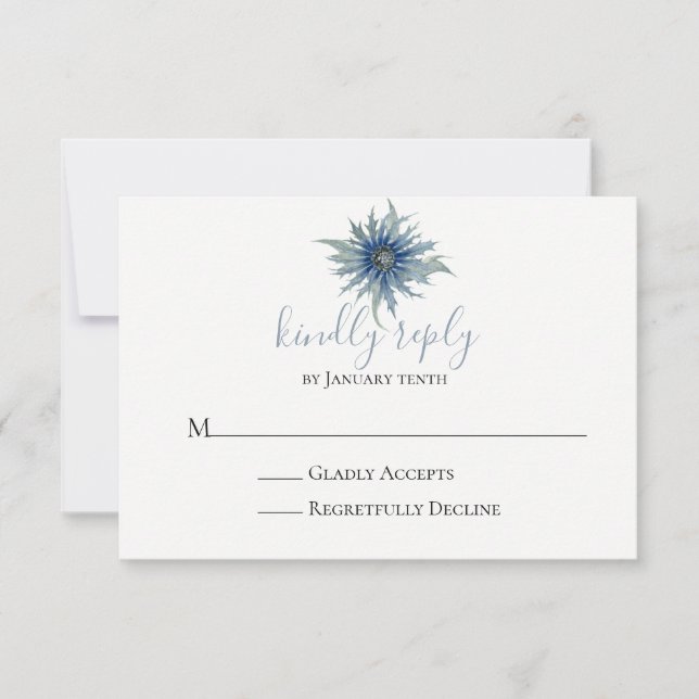 Carte RSVP de mariage au chardon bleu (Devant)