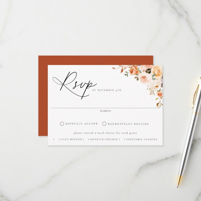 Carte RSVP de mariage au choix de repas floraux d' (Devant/Arrière en situation)