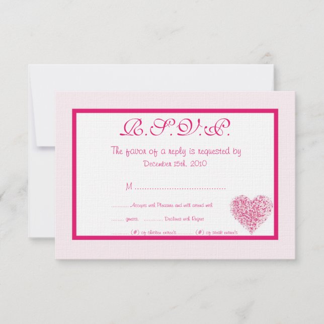 Carte RSVP de mariage au coeur rose clair (Devant)