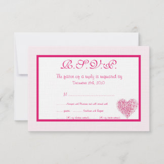 Carte RSVP de mariage au coeur rose clair