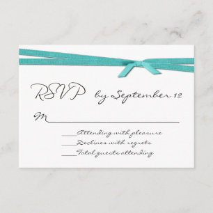 Carte RSVP de mariage au ruban turquoise chic