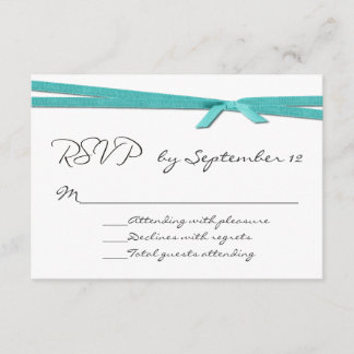 Carte RSVP de mariage au ruban turquoise chic