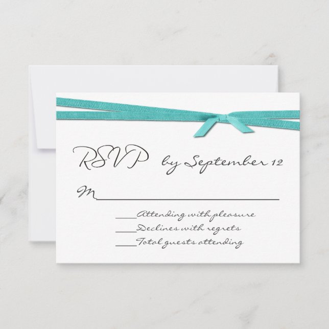 Carte RSVP de mariage au ruban turquoise chic (Devant)