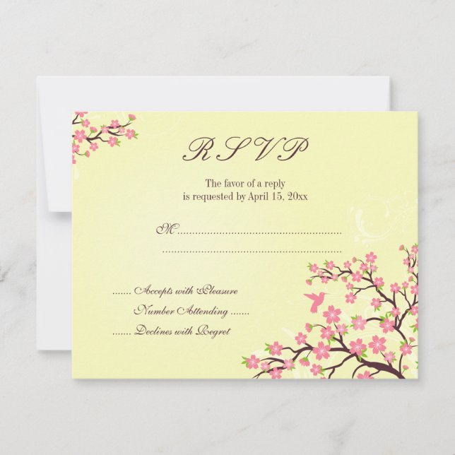 Carte RSVP de mariage aux fleurs de cerisier rose  (Devant)