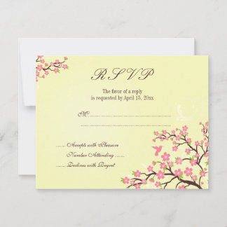 Carte RSVP de mariage aux fleurs de cerisier rose