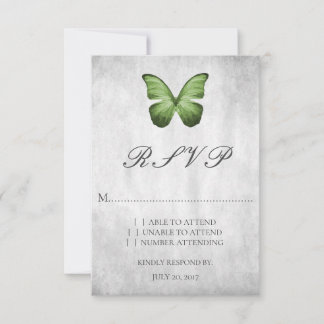 Carte RSVP de mariage aux papillons verts