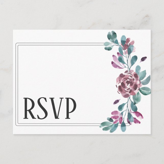 Carte RSVP de mariage aux pivoines violettes (Devant)