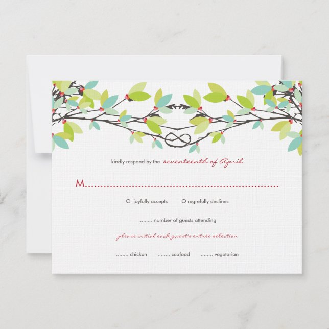 Carte RSVP de mariage avec amitiés nouées vert pri (Devant)