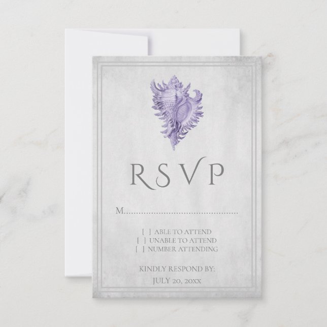 Carte RSVP de mariage avec coquille de conque viol (Devant)