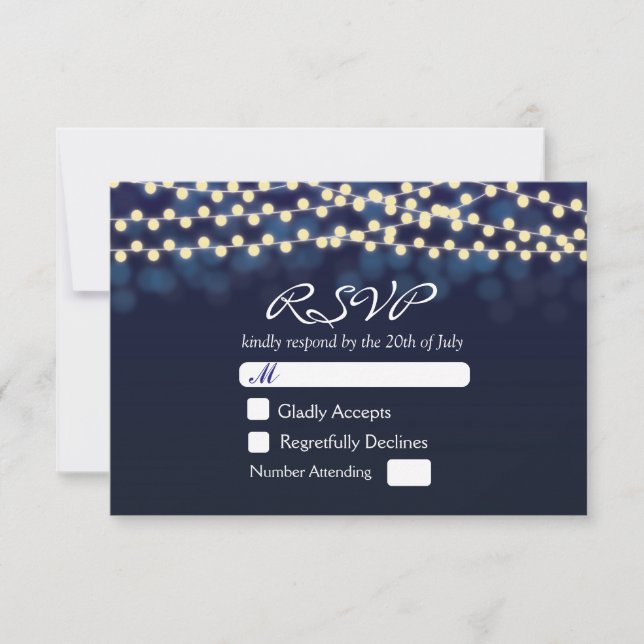 Carte RSVP de mariage avec cordon bleu nuit (Devant)