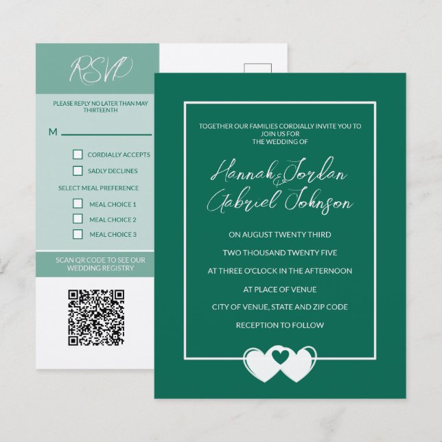 Carte RSVP de mariage avec invitation et code QR (Devant / Derrière)