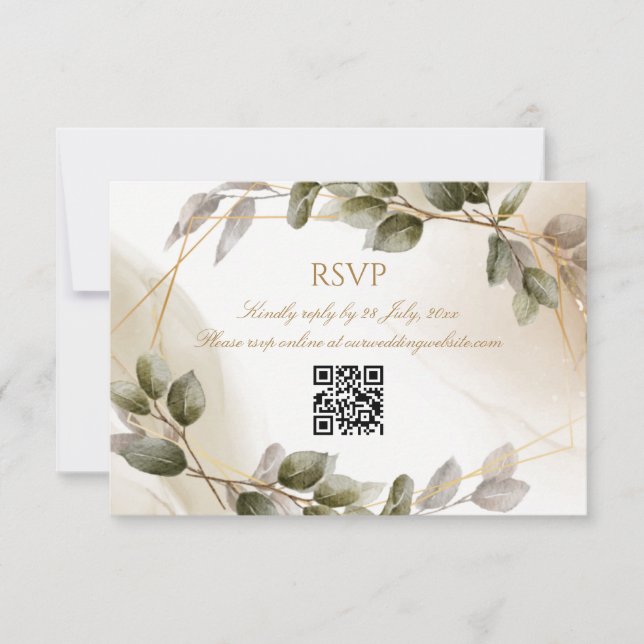 Carte RSVP de mariage avec le code QR Faux Gold Fo (Devant)