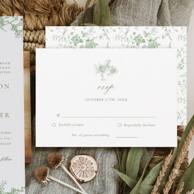 Carte RSVP de mariage avec Toile Verte Sage Victor (Créateur téléchargé)