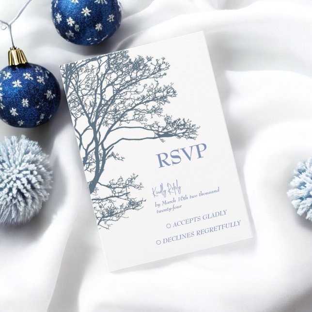 Carte RSVP de mariage avec un seul arbre bleu (Créateur téléchargé)