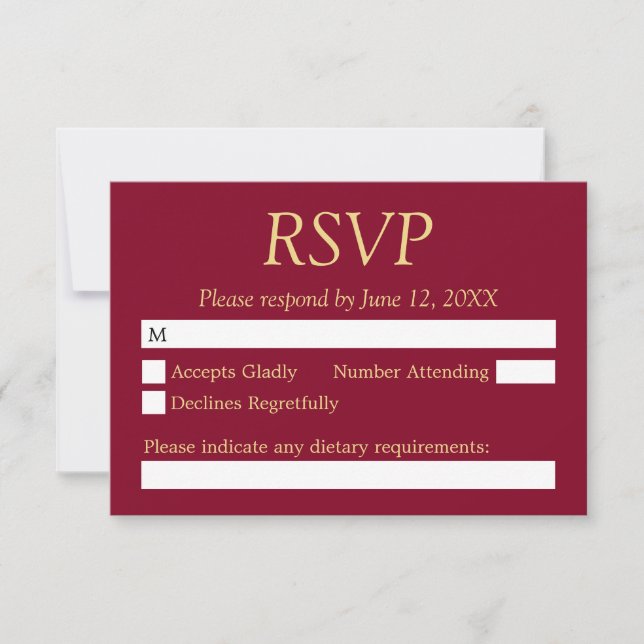 Carte RSVP de mariage beige doré en Bourgogne (Devant)