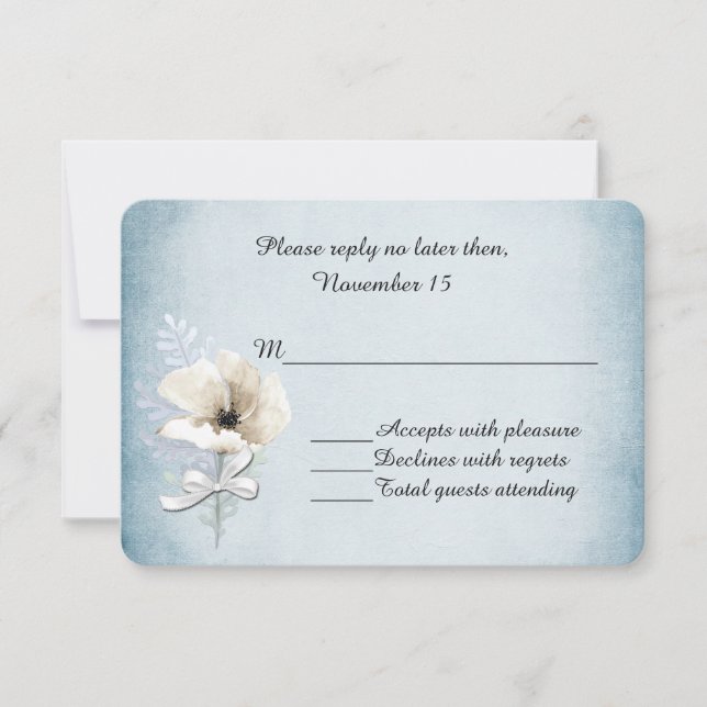 Carte RSVP de mariage blanc de coquelicot d'hiver (Devant)