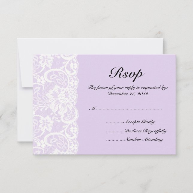 Carte RSVP de mariage blanc dentelle et Lilac (Devant)