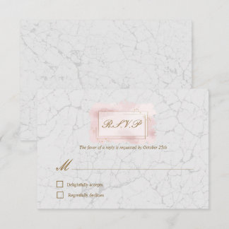 Carte RSVP de mariage blanc et blanc en marbre dor