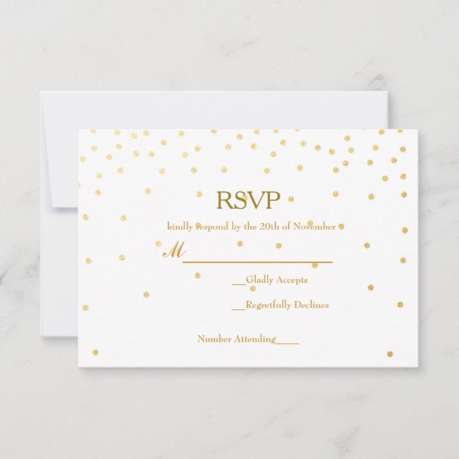 Carte RSVP de mariage blanc et d'or Foil Confetti  (Devant)