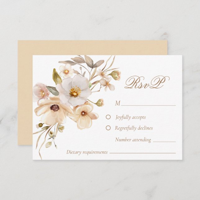 Carte RSVP de mariage blanc Fleur sauvage neutre (Devant / Derrière)
