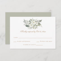 Carte RSVP de mariage blanc floral vert