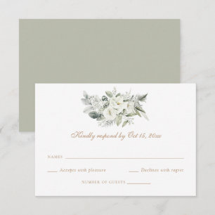 Carte RSVP de mariage blanc floral vert